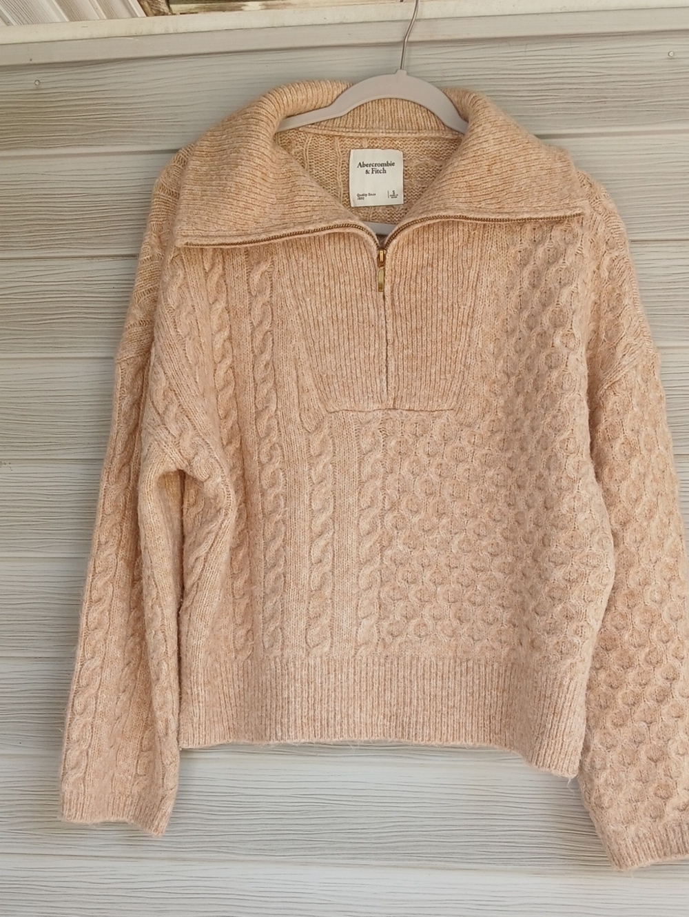 Abercrombie & Fitch Women's Peach-Cream Cable Half-Zip Sweater P2P 23"